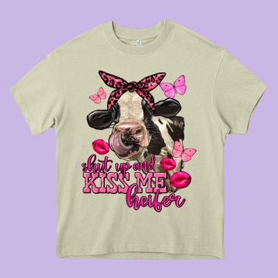 Valentine's Day Shut Up And Kiss Me Holstein Cow Heavy Core Tee Designed By Fadigitalartstudio