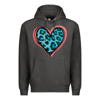 Charcoal Heather Blue Leopard Heart Premium Hoodie - Jasminsmagicworld