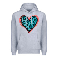 Heather Grey Blue Leopard Heart Premium Hoodie - Jasminsmagicworld