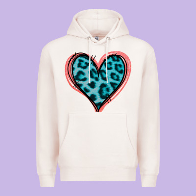 Blue Leopard Heart Premium Hoodie Designed By Jasminsmagicworld