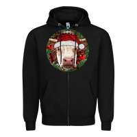 Black Hereford Cow Christmas Zipper Hoodie - RanaPortraitStore