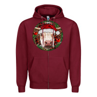 Burgundy Hereford Cow Christmas Zipper Hoodie - RanaPortraitStore