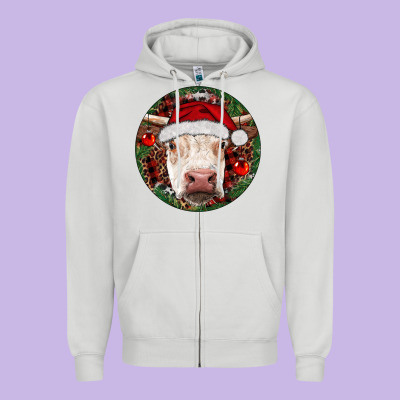 Hereford Cow Christmas Zipper Hoodie Designed By Ranaportraitstore