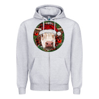 Heather Grey Hereford Cow Christmas Zipper Hoodie - RanaPortraitStore