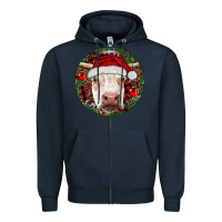 Navy Hereford Cow Christmas Zipper Hoodie - RanaPortraitStore