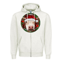 Oatmeal Heather Hereford Cow Christmas Zipper Hoodie - RanaPortraitStore