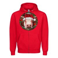 Red Hereford Cow Christmas Zipper Hoodie - RanaPortraitStore