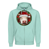 Seafoam Hereford Cow Christmas Zipper Hoodie - RanaPortraitStore