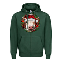 Sports Green Hereford Cow Christmas Zipper Hoodie - RanaPortraitStore