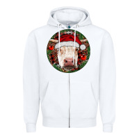White Hereford Cow Christmas Zipper Hoodie - RanaPortraitStore
