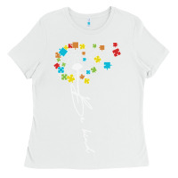 White Dandelion Autism Puzzle Be Kind Ladies Tee - CowhideDigitalArt
