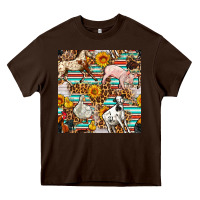 Chocolate Brown Western Leopard Farm Animals Seamless Pattern Heavy Core Tee - FaDigitalArtStudio