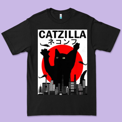 Vintage Catzilla Japanese Sunset Style Premium Tee Designed By Artisfamous