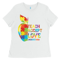 White Autism Teach Accept Understand Love Ladies Tee - CowhideDigitalArt