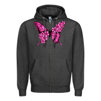Charcoal Heather floral pink butterfly Zipper Hoodie - Jasminsmagicworld