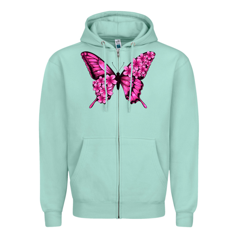 Floral Pink Butterfly Zipper Hoodie by Jasminsmagicworld | Teevron