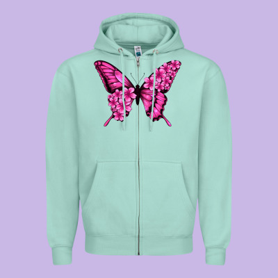Floral Pink Butterfly Zipper Hoodie Designed By Jasminsmagicworld