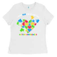 White Wear Blue For My Brother Autism Ladies Tee - CowhideDigitalArt