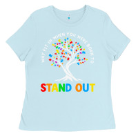 Baby Blue Why Fit In Autism Awareness Ladies Tee - CowhideDigitalArt