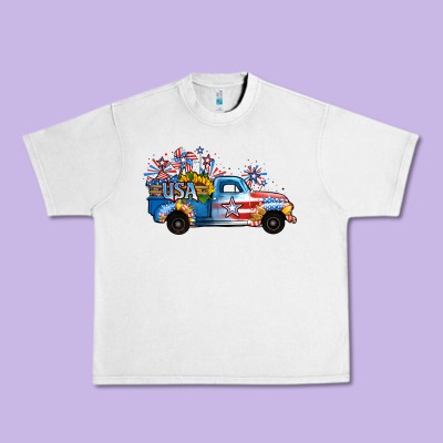 Usa 4th Of July Sunflower Truck Urban Heavy Tee Designed By Jasminsmagicworld