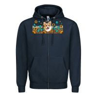 Navy western corgi dog Zipper Hoodie - Jasminsmagicworld