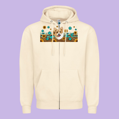 Western Corgi Dog Zipper Hoodie Designed By Jasminsmagicworld