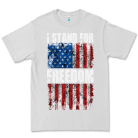Dove Grey I STAND FOR FREEDOM WITH A DISTRESSED AMERICAN FLAG Premium Tee - artisFamous