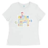 White Autism Puzzle Piece Words Autistic Ladies Tee - CowhideDigitalArt