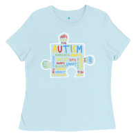 Baby Blue Autism Puzzle Piece Words Autistic Ladies Tee - CowhideDigitalArt
