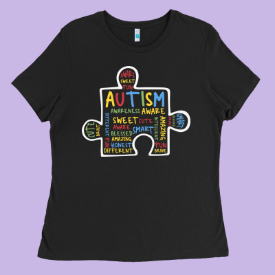 Autism Puzzle Piece Words Autistic Ladies Tee Designed By Cowhidedigitalart