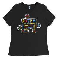 Black Autism Puzzle Piece Words Autistic Ladies Tee - CowhideDigitalArt