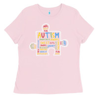 Bubblegum Pink Autism Puzzle Piece Words Autistic Ladies Tee - CowhideDigitalArt