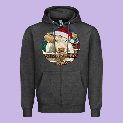 Charolais Cow Christmas Zipper Hoodie Designed By Ranaportraitstore