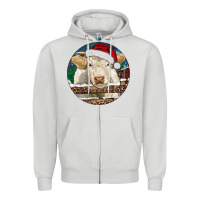 Dove Grey Charolais Cow Christmas Zipper Hoodie - RanaPortraitStore