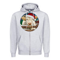 Heather Grey Charolais Cow Christmas Zipper Hoodie - RanaPortraitStore