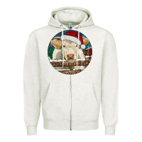 Oatmeal Heather Charolais Cow Christmas Zipper Hoodie - RanaPortraitStore