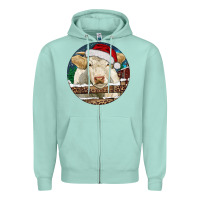 Seafoam Charolais Cow Christmas Zipper Hoodie - RanaPortraitStore