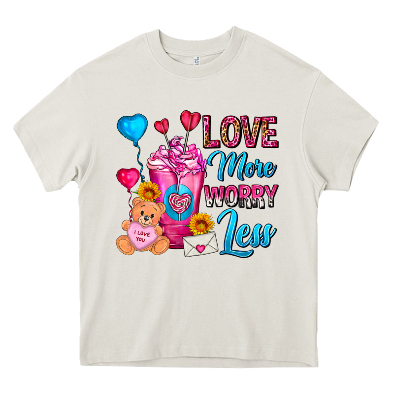 Love More Worry Less Valentines Day Cold Drink Heavy Core Tee by FaDigitalArtStudio | Teevron