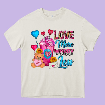 Love More Worry Less Valentines Day Cold Drink Heavy Core Tee Designed By Fadigitalartstudio