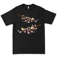 Black cherry blossom sakura with bird Premium Tee - artisFamous