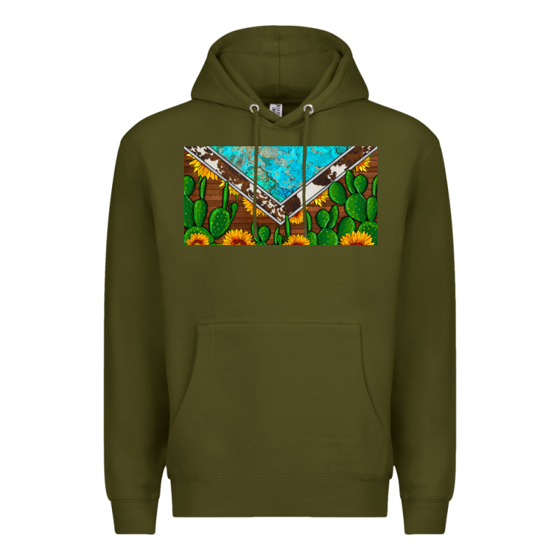Cactus Sunflower Cowhide And Turquoise License Plate Premium Hoodie by Artiststas | Teevron
