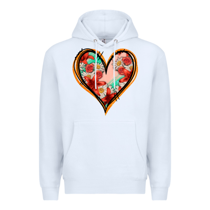 Floral Orange Glitter Heart Premium Hoodie by Jasminsmagicworld | Teevron