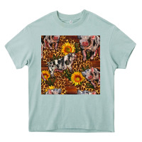 Arona Western Spotted Pig With Sunflowers Seamless Heavy Core Tee - FaDigitalArtStudio
