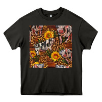 Asphalt Western Spotted Pig With Sunflowers Seamless Heavy Core Tee - FaDigitalArtStudio