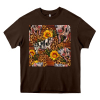 Chocolate Brown Western Spotted Pig With Sunflowers Seamless Heavy Core Tee - FaDigitalArtStudio