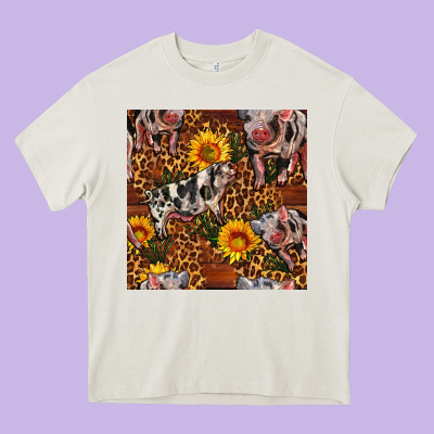 Western Spotted Pig With Sunflowers Seamless Heavy Core Tee Designed By Fadigitalartstudio