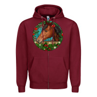 Burgundy Western Horse Christmas Zipper Hoodie - RanaPortraitStore