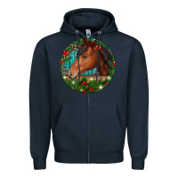 Navy Western Horse Christmas Zipper Hoodie - RanaPortraitStore