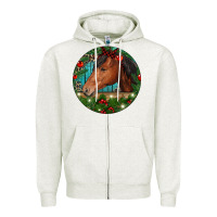 Oatmeal Heather Western Horse Christmas Zipper Hoodie - RanaPortraitStore