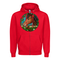 Red Western Horse Christmas Zipper Hoodie - RanaPortraitStore